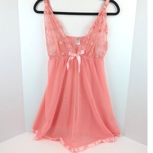 Vintage Coral Pink Mesh Sexy Romantic Lace Sequin Babydoll Chemise 2X